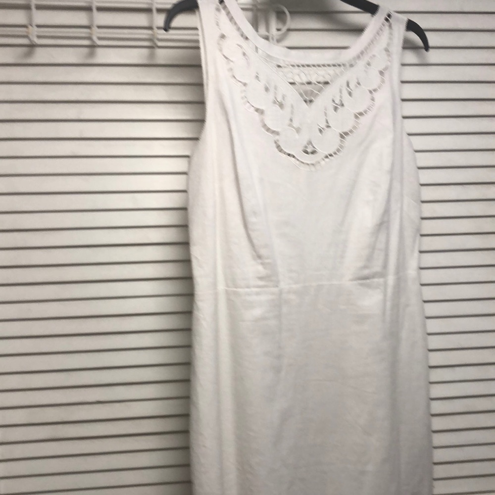 White Sleeveless Crochet-Trim Midi Dress